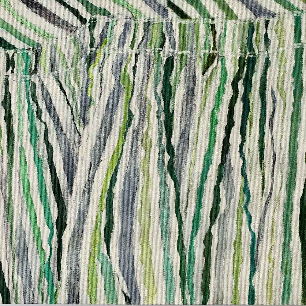 „Grüne Streifen", 2021, 20x20 cm, Malerei auf Leinwand